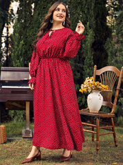 Plus size women's new polka-dot loose long-sleeved dress